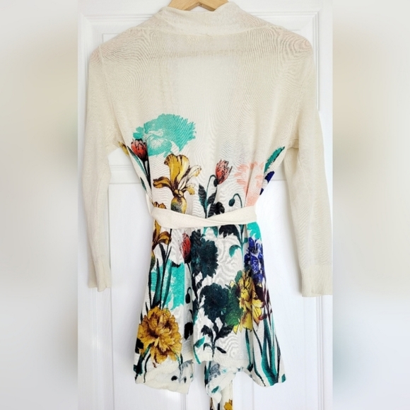 Moth by Anthropologie Women's Linen/Cotton Floral Cardigan with Belt XS - Picture 4 of 16